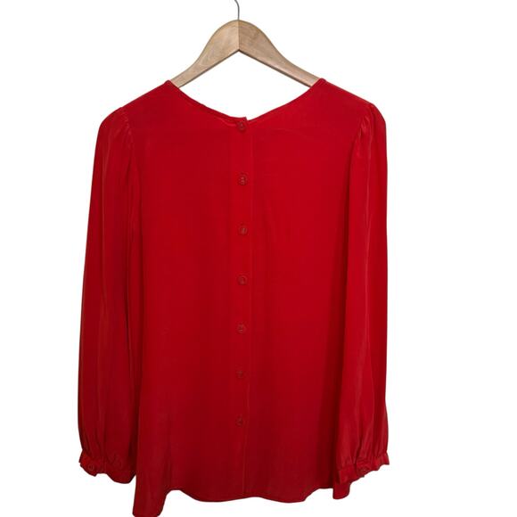 Stella Forest US 12 Red Pleated Front Art Deco Back Buttons Silky Blouse - Picture 5 of 6